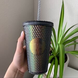 RARE STARBUCKS Grande Tumbler Cup Oil Slick Iridescent Studded Bling *flawed HTF